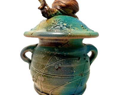 Vintage Camp Climax Pottery Mushroom & Snail Lidded Jar Signed