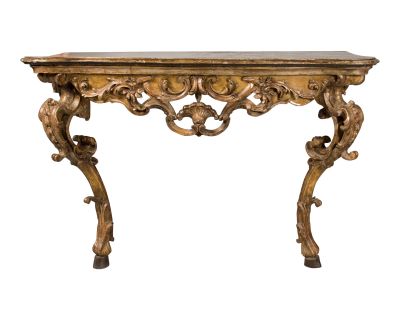 Mid 18th Century Italian Rococo Painted and Gilded Console