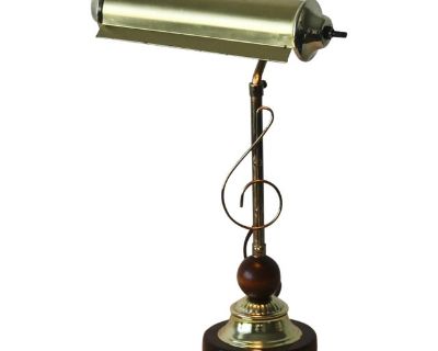 Vintage Gold Brass Finish Wood Musical Note Adjustable Height Desk Table Lamp