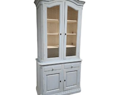 Mid 20th Century Swedish Rococo Style Painted Vitrine/Display Cabinet With Molded Bonnet Top