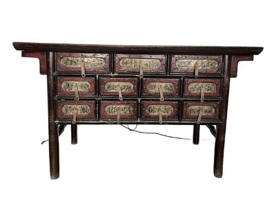 Chinese Red, Tan & Brownish-Black Chest of Drawers (Early 1800s)