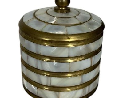 Vintage Mother of Pearl and Brass Trinket Box