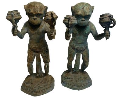 Pair of Late 19th Century Metal Figural Monkey Candle Holders