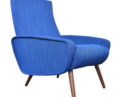 1950s Danish Modern Highback Reclining Armchair in Cobalt Raas Wool