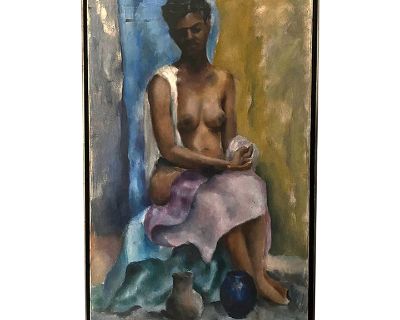 Vintage Figurative Seated Female Acrylic Painting