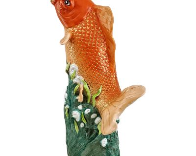 Extra-Large Vintage Chinese Porcelain Koi Goldfish Floor or Table Sculpture - Asian Mid 20th Century Modern
