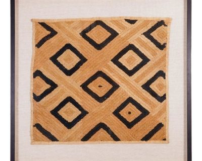 Framed Congolese Kuba Cloth Mat, C. 1900's
