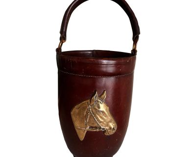 Mid 20th Century Cairns & Brother Rare Leather Ice Bucket With Horse