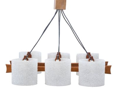 Danish Resin and Teak Wood Ceiling Lamp, 1950s