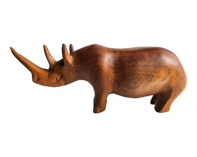 Vintage Hand Carved African Teak Wood Rhino Figurine