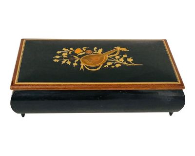 1960s Italian Music Box Lacquered Inlaid Wood