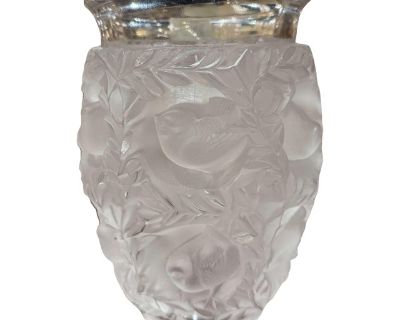 Vintage Frosted Crystal "Bagatelle" Vase With Bird Decor Signed Lalique France