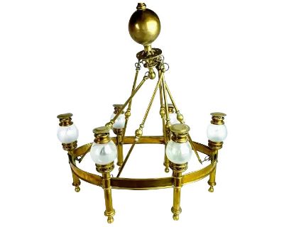 Italian Gold Brass Glass Globe Chandelier