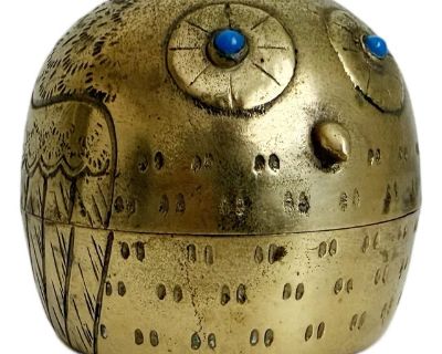 Vintage Brass Owl Canister Box, Japan