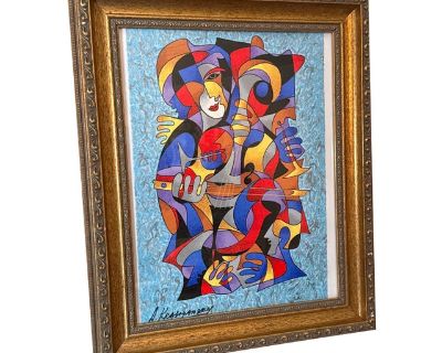 1970s Vintage Abstract Serigraph Music Painting Signed Anatole Krasnyansky ~Framed, Framed