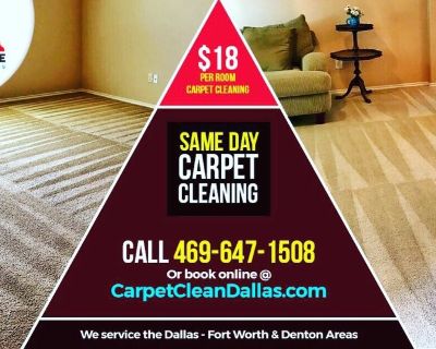 Professional Carpet Cleaning   
 $18 Per Room   
 
 Call (469) 647-1508  
 
 Book online @  
 CarpetCleanDallas.com  
 
  Professional Carpet Cleaning  
 Upholstery Cleaning  
 Air Duct Cleaning  
 Dryer Vent Cleaning  
 Rug Cleaning  
 Pet Odor Elimination  
 Water Extraction   
 
 
 Call (469) 647-1508  
 


 WE SERVICE:. Dallas | Fort Worth | Denton | Arlington | Plano | Frisco | Allen | McK...