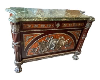 Mid 20th Century French Regency Style Brass Ormolu Marble Top Sideboard Credenza