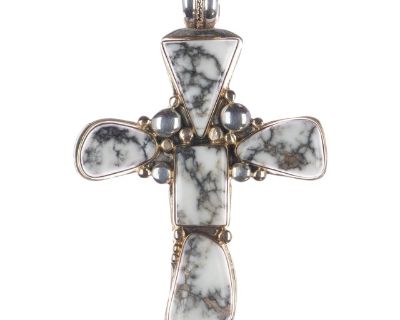 Huge Orville Tsinnie 14k/sterling White Buffalo 2 Sided Cross Pendant