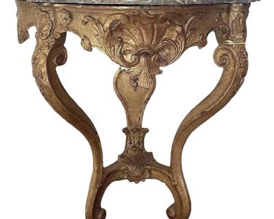 Rare 18th Century Antique Marble & Gilt Wood Demi Lune Tables- A Pair