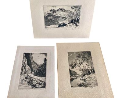 Lyman Byxbe Listed Artist Group of Three (3) Small Pencil-Signed Etchings of Colorado