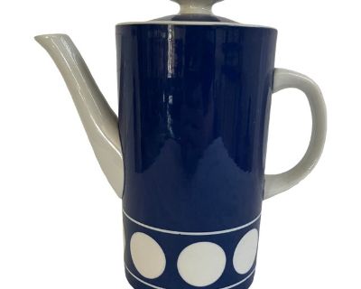 1950s English "Jersey Blue" t.g. Green Ceramic Colbot Blue With White Dots Coffee Pot