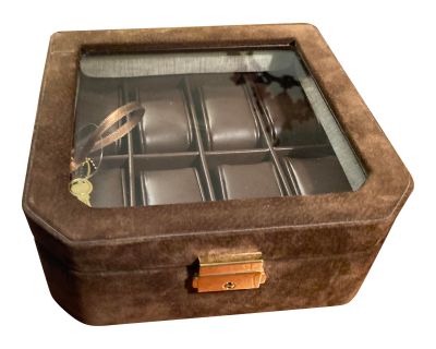 Vintage Chocolate Brown Suede Watch Jewelry Presentation Storage Box