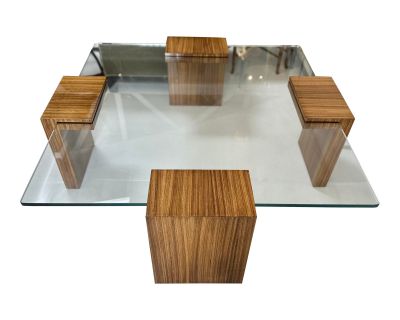 Modern Art Deco Macassar & Glass Cocktail Table