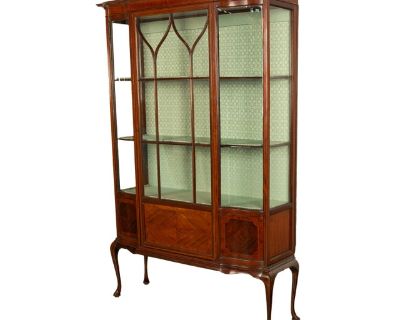 Antique 19th Century Inlaid Mahogany Regency Revival Display China Hutch 1890