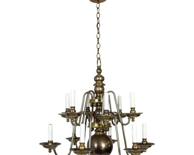 Dutch Baroque Style 2-Tier Aged Brass 12-Light Chandelier