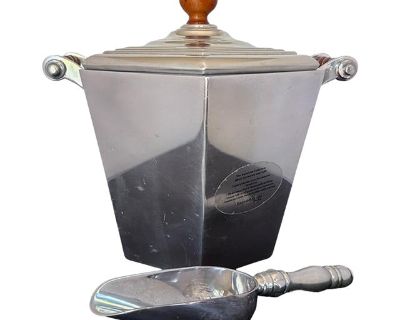 1990s Reed & Barton Barrister Series Hexagonal Ice Bucket With Scoop