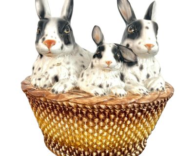 Mid 20th Century Gump’s Vintage Large Italian Porcelain Family of Rabbits Centerpiece