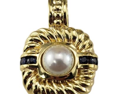Late 20th Century David Yurman 18k Yellow Gold Pearl and Sapphire Enhancer/Pendant