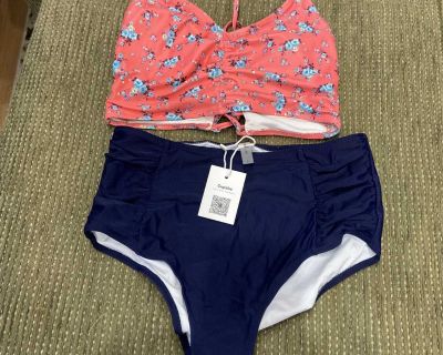 Nwt cupshe pink and navy blue halter top two piece