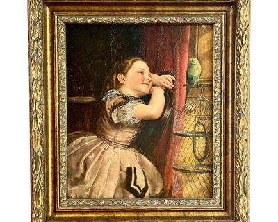 Philipp Hoyall Oil Over-Painted Chromolithograph, Our Pet Polly