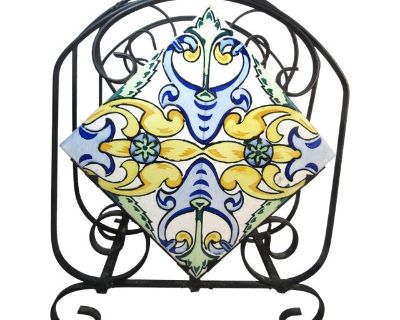 Vintage Iron Magazine Stand Rack + Spanish Tiles