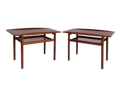 1960s Grete Jalk Glostrup Mobelfabrik Teak End Side Tables, Denmark in Surfboard Form, Pair