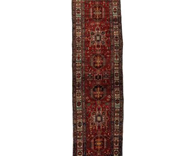 Red Vintage Persian Heriz Wool Rug Handmade With Tribal Design