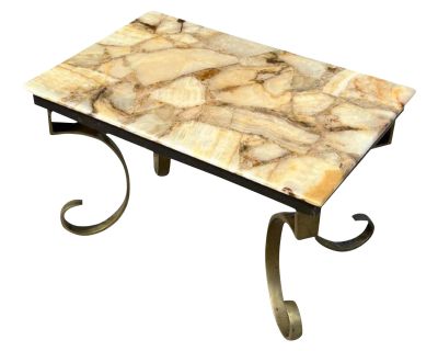 Vintage 1960s Arturo Pani Muller of Mexico Table Brass Onyx Stone Table