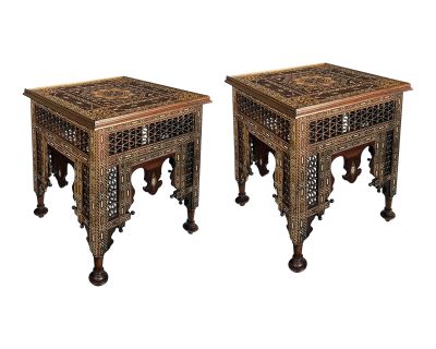 1940s Pair of Moorish Inlaid Square Side/End Tables