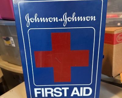 Vintage Johnson & Johnson Hanging Metal First Aid Box