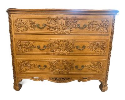 Mid-1900s French Louis XV Style Carved Oak Commode