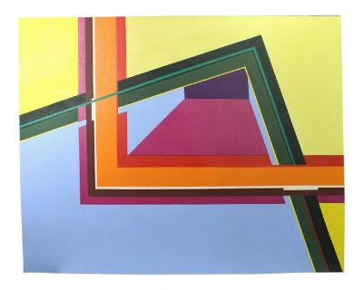 1960s Vintage Large Mid-Century Modern Colorful Hard Edge Acrylic Painting