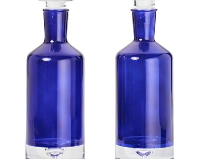 Pair of Vintage Blue Glass Decanters