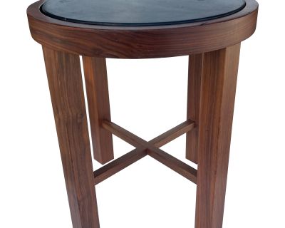 Vintage Solid Teak Side Table With Black SlateStone Top.