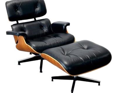 Dimensions: Chair: 33 1/2" L x 35" D x 31 1/2" H Seat Height: 16" Ottoman: 26" L x 20 3/4" D x 17 1/4" H Origin: Zeeland, Michigan Designer: Charles & Ray Eames Manufacturer: Herman Miller Year: Designed 1956; Production Year 2017 Materials: Walnut, Leather Details: What more needs to be said? The Eames chair is easily the most recognizable piece of American Mid Century Modern Design. Continuou...