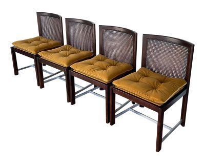 1950s Ultra Rare Michael Taylor for Baker Furniture, Walnut and Cane Dining Chairs - Set of 4