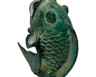 Vintage Japanese Bronze Carp Koi Fish Statue Figure With Patina