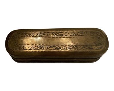 Antique Deco Small Oval Brass Lidded Etched Box