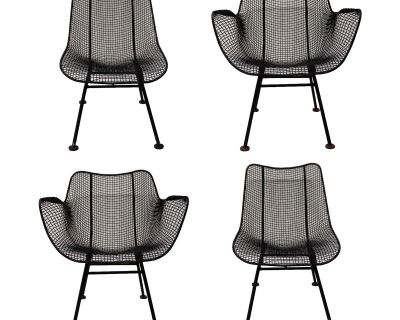 Mid 20th Century Mid-Century Modern Woodard Scuptura Black Wrought Iron Patio Chairs - Set of 4