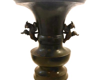 19th Century Meiji Japanese Chinese Asian Bronze Metal Vase Foodogs Handles